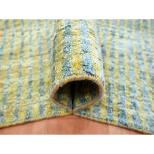 Load image into Gallery viewer, 9&#39;x12&#39;2&quot; Lemon Yellow, Modern, Mid Century Inspired Grid And Line Design, Wool &amp; Pure Silk, Hand Knotted Oriental Rug FWR453054