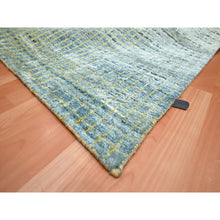 Load image into Gallery viewer, 9&#39;x12&#39;2&quot; Lemon Yellow, Modern, Mid Century Inspired Grid And Line Design, Wool &amp; Pure Silk, Hand Knotted Oriental Rug FWR453054