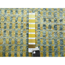 Load image into Gallery viewer, 9&#39;x12&#39;2&quot; Lemon Yellow, Modern, Mid Century Inspired Grid And Line Design, Wool &amp; Pure Silk, Hand Knotted Oriental Rug FWR453054