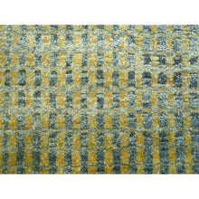 Load image into Gallery viewer, 9&#39;x12&#39;2&quot; Lemon Yellow, Modern, Mid Century Inspired Grid And Line Design, Wool &amp; Pure Silk, Hand Knotted Oriental Rug FWR453054