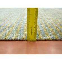 Load image into Gallery viewer, 9&#39;x12&#39;2&quot; Lemon Yellow, Modern, Mid Century Inspired Grid And Line Design, Wool &amp; Pure Silk, Hand Knotted Oriental Rug FWR453054