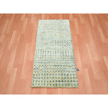 Load image into Gallery viewer, 2&#39;x4&#39; Lemon Yellow, Sample, Modern, Mid Century Inspired Grid and Line Design, Wool &amp; Pure Silk, Hand Knotted Oriental Rug FWR453060