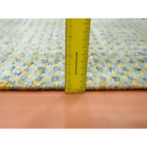 2'x4' Lemon Yellow, Sample, Modern, Mid Century Inspired Grid and Line Design, Wool & Pure Silk, Hand Knotted Oriental Rug FWR453060