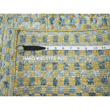 Load image into Gallery viewer, 2&#39;x4&#39; Lemon Yellow, Sample, Modern, Mid Century Inspired Grid and Line Design, Wool &amp; Pure Silk, Hand Knotted Oriental Rug FWR453060