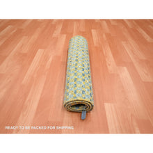 Load image into Gallery viewer, 2&#39;x4&#39; Lemon Yellow, Sample, Modern, Mid Century Inspired Grid And Line Design, Wool &amp; Pure Silk, Hand Knotted Oriental Rug FWR453060