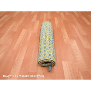 2'x4' Lemon Yellow, Sample, Modern, Mid Century Inspired Grid And Line Design, Wool & Pure Silk, Hand Knotted Oriental Rug FWR453060