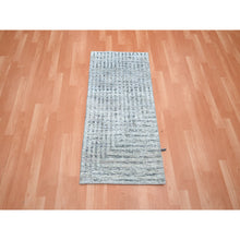 Load image into Gallery viewer, 2&#39;x4&#39; Misty Gray, Modern, Mid Century Inspired Grid And Line Design, Wool &amp; Pure Silk, Hand Knotted, Mat, Oriental Rug FWR453066