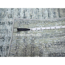 Load image into Gallery viewer, 2&#39;x4&#39; Misty Gray, Modern, Mid Century Inspired Grid And Line Design, Wool &amp; Pure Silk, Hand Knotted, Mat, Oriental Rug FWR453066