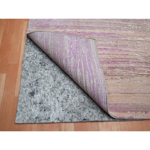 8'1"x10'3" Fuscia Pink With Ivory, Horizontal Ombre Design, Hand Knotted, Pure Wool, Oriental Rug FWR453078