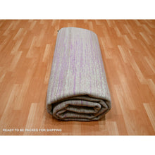 Load image into Gallery viewer, 8&#39;1&quot;x10&#39;3&quot; Fuscia Pink With Ivory, Horizontal Ombre Design, Hand Knotted, Pure Wool, Oriental Rug FWR453078