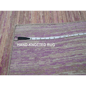 8'1"x10'3" Fuscia Pink With Ivory, Horizontal Ombre Design, Hand Knotted, Pure Wool, Oriental Rug FWR453078