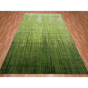 8'2"x10'3" Pickle Green, Vertical Ombre Design, Hand Knotted, Soft And Vibrant Wool, Oriental Rug FWR453090
