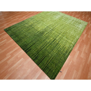 8'2"x10'3" Pickle Green, Vertical Ombre Design, Hand Knotted, Soft And Vibrant Wool, Oriental Rug FWR453090