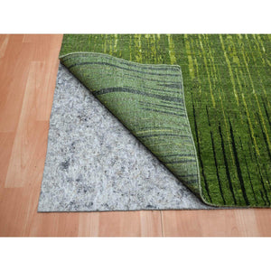 8'2"x10'3" Pickle Green, Vertical Ombre Design, Hand Knotted, Soft And Vibrant Wool, Oriental Rug FWR453090