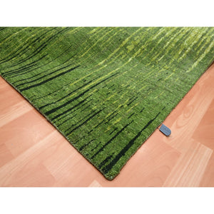 8'2"x10'3" Pickle Green, Vertical Ombre Design, Hand Knotted, Soft And Vibrant Wool, Oriental Rug FWR453090