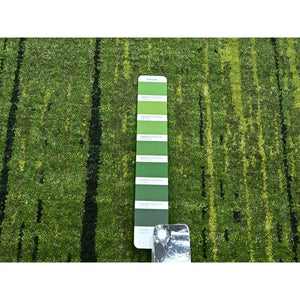 8'2"x10'3" Pickle Green, Vertical Ombre Design, Hand Knotted, Soft And Vibrant Wool, Oriental Rug FWR453090