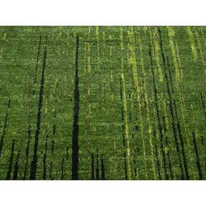 8'2"x10'3" Pickle Green, Vertical Ombre Design, Hand Knotted, Soft And Vibrant Wool, Oriental Rug FWR453090