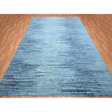 Load image into Gallery viewer, 9&#39;x12&#39;3&quot; Cerulean Blue, Pure Wool, Horizontal Ombre Design, Densely Woven, Hand Knotted, Oriental Rug FWR453108