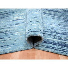 Load image into Gallery viewer, 9&#39;x12&#39;3&quot; Cerulean Blue, Pure Wool, Horizontal Ombre Design, Densely Woven, Hand Knotted, Oriental Rug FWR453108