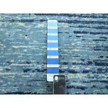 Load image into Gallery viewer, 9&#39;x12&#39;3&quot; Cerulean Blue, Pure Wool, Horizontal Ombre Design, Densely Woven, Hand Knotted, Oriental Rug FWR453108