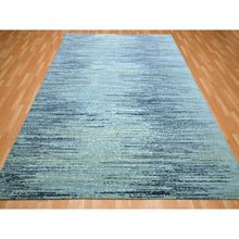 Load image into Gallery viewer, 8&#39;1&quot;x10&#39;4&quot; Shades Of Blue, Horizontal Ombre Design, Pure Wool, Hand Knotted, Oriental Rug FWR453114