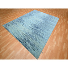 Load image into Gallery viewer, 8&#39;1&quot;x10&#39;4&quot; Shades Of Blue, Horizontal Ombre Design, Pure Wool, Hand Knotted, Oriental Rug FWR453114