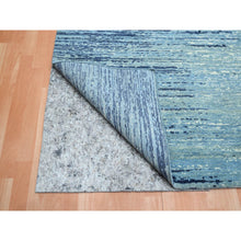 Load image into Gallery viewer, 8&#39;1&quot;x10&#39;4&quot; Shades Of Blue, Horizontal Ombre Design, Pure Wool, Hand Knotted, Oriental Rug FWR453114