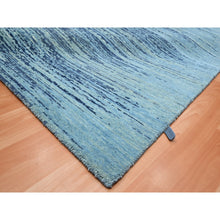 Load image into Gallery viewer, 8&#39;1&quot;x10&#39;4&quot; Shades Of Blue, Horizontal Ombre Design, Pure Wool, Hand Knotted, Oriental Rug FWR453114