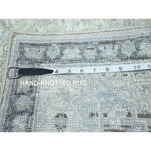 Load image into Gallery viewer, 2&#39;1&quot;x3&#39;2&quot; Pastel Gray, Silk And Oxidized Wool, Oushak Design With Geometric Pattern, Hand Knotted, Mat, Oriental Rug FWR453150