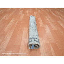 Load image into Gallery viewer, 2&#39;1&quot;x3&#39;2&quot; Pastel Gray, Silk And Oxidized Wool, Oushak Design With Geometric Pattern, Hand Knotted, Mat, Oriental Rug FWR453150