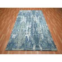 Load image into Gallery viewer, 6&#39;x9&#39;2&quot; Cerulean Blue, Abstract Design, Denser Weave, Hi-low Pile, Wool And Real Silk, Hand Knotted, Oriental Rug FWR453204
