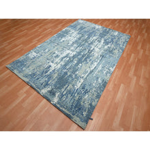 Load image into Gallery viewer, 6&#39;x9&#39;2&quot; Cerulean Blue, Abstract Design, Denser Weave, Hi-low Pile, Wool And Real Silk, Hand Knotted, Oriental Rug FWR453204