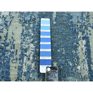 6'x9'2" Cerulean Blue, Abstract Design, Denser Weave, Hi-low Pile, Wool And Real Silk, Hand Knotted, Oriental Rug FWR453204