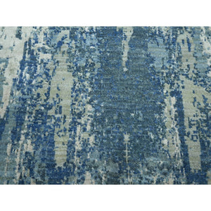 6'x9'2" Cerulean Blue, Abstract Design, Denser Weave, Hi-low Pile, Wool And Real Silk, Hand Knotted, Oriental Rug FWR453204