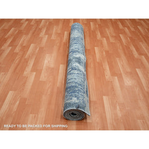 6'x9'2" Cerulean Blue, Abstract Design, Denser Weave, Hi-low Pile, Wool And Real Silk, Hand Knotted, Oriental Rug FWR453204