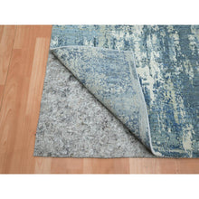 Load image into Gallery viewer, 4&#39;1&quot;x6&#39;2&quot; Sapphire Blue, Hand Knotted, Abstract Design, Denser Weave, Hi-Low Pile, Wool and Real Silk, Oriental Rug FWR453210