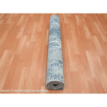 Load image into Gallery viewer, 4&#39;1&quot;x6&#39;2&quot; Sapphire Blue, Hand Knotted, Abstract Design, Denser Weave, Hi-Low Pile, Wool and Real Silk, Oriental Rug FWR453210