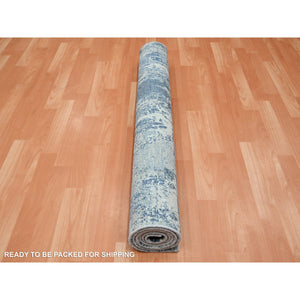 4'1"x6'2" Sapphire Blue, Hand Knotted, Abstract Design, Denser Weave, Hi-Low Pile, Wool and Real Silk, Oriental Rug FWR453210