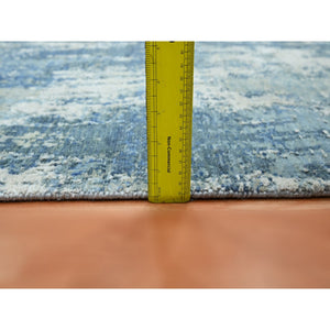 4'1"x6'2" Sapphire Blue, Hand Knotted, Abstract Design, Denser Weave, Hi-Low Pile, Wool and Real Silk, Oriental Rug FWR453210