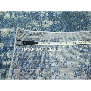 3'2"x5'2" Powder Blue, Wool And Real Silk, Abstract Design, Denser Weave, Hi-low Pile, Hand Knotted, Oriental Rug FWR453216