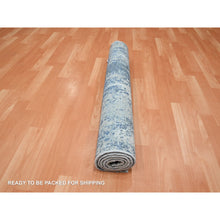 Load image into Gallery viewer, 3&#39;2&quot;x5&#39;2&quot; Powder Blue, Wool And Real Silk, Abstract Design, Denser Weave, Hi-low Pile, Hand Knotted, Oriental Rug FWR453216