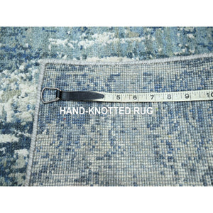 2'x3'2" Oceanic Blue, Denser Weave, Abstract Design, Hi-low Pile, Wool And Real Silk, Hand Knotted, Mat, Oriental Rug FWR453222