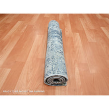 Load image into Gallery viewer, 2&#39;x3&#39;2&quot; Oceanic Blue, Denser Weave, Abstract Design, Hi-low Pile, Wool And Real Silk, Hand Knotted, Mat, Oriental Rug FWR453222
