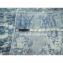 Load image into Gallery viewer, 2&#39;1&quot;x3&#39; Stone Blue, Abstract Design, Denser Weave, Hi-low Pile, Wool And Real Silk, Hand Knotted, Mat, Oriental Rug FWR453228