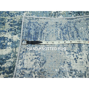 2'1"x3' Stone Blue, Abstract Design, Denser Weave, Hi-low Pile, Wool And Real Silk, Hand Knotted, Mat, Oriental Rug FWR453228
