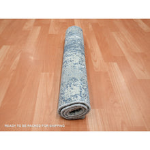 Load image into Gallery viewer, 2&#39;1&quot;x3&#39; Stone Blue, Abstract Design, Denser Weave, Hi-low Pile, Wool And Real Silk, Hand Knotted, Mat, Oriental Rug FWR453228