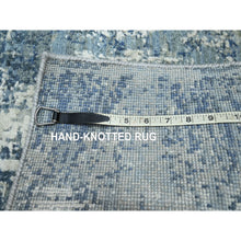 Load image into Gallery viewer, 2&#39;x3&#39;2&quot; Imperial Blue, Abstract Design, Wool And Real Silk, Denser Weave, Hi-low Pile, Hand Knotted, Mat, Oriental Rug FWR453234