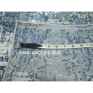 2'x3'2" Imperial Blue, Abstract Design, Wool And Real Silk, Denser Weave, Hi-low Pile, Hand Knotted, Mat, Oriental Rug FWR453234