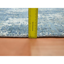 Load image into Gallery viewer, 2&#39;1&quot;x3&#39; Cerulean Blue, Abstract Design, Denser Weave, Hi-Low Pile, Wool and Real Silk, Hand Knotted, Mat, Oriental Rug FWR453240