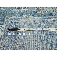 Load image into Gallery viewer, 2&#39;1&quot;x3&#39; Cerulean Blue, Abstract Design, Denser Weave, Hi-Low Pile, Wool and Real Silk, Hand Knotted, Mat, Oriental Rug FWR453240